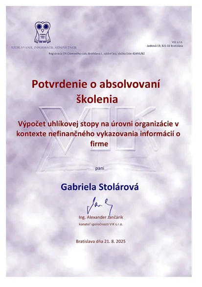 ABsolvovanie školenia - výpočet uhlíkovej stopy